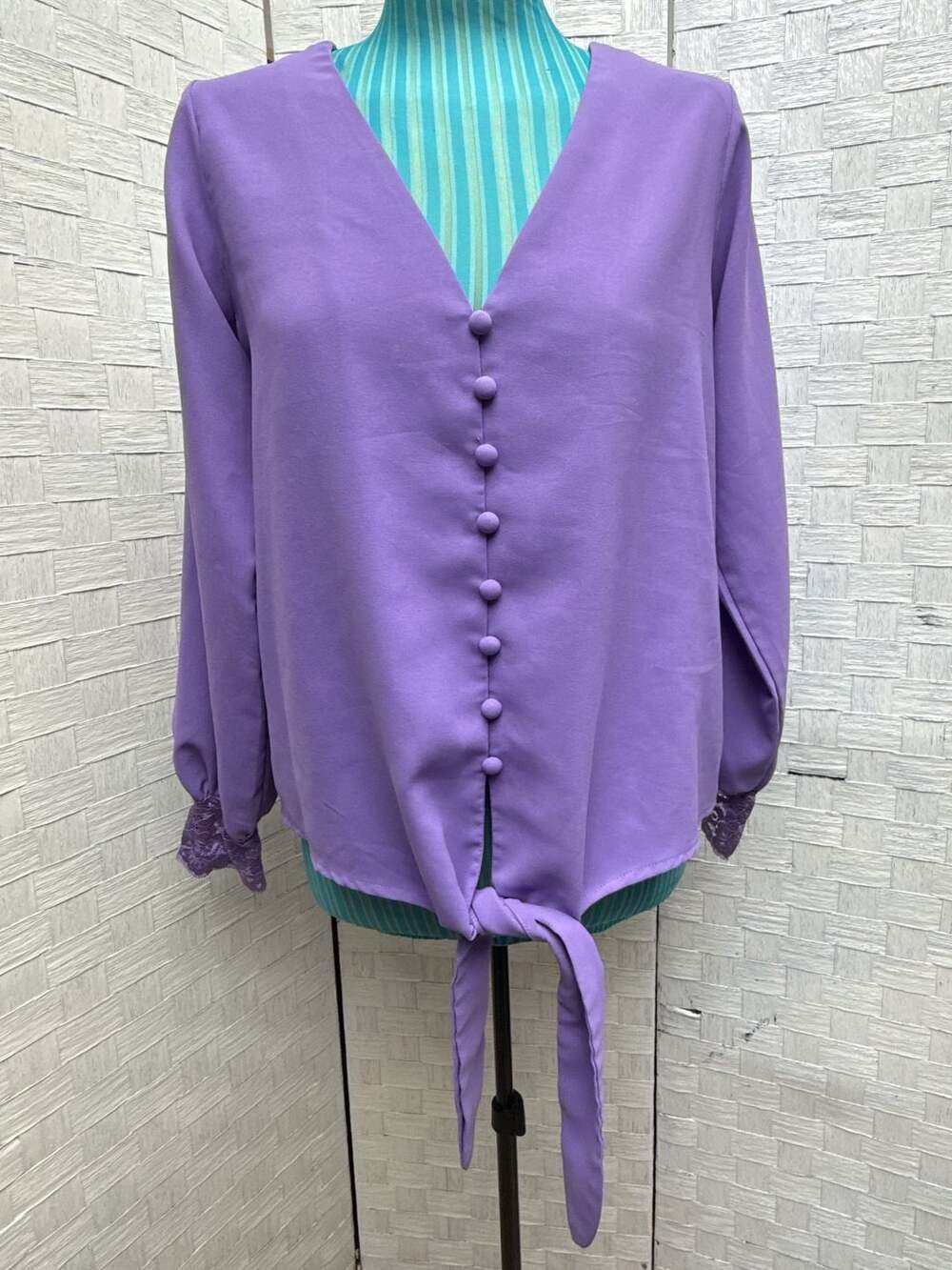 Lyane Purple Long Sleeve Tie Front Blouse Size S